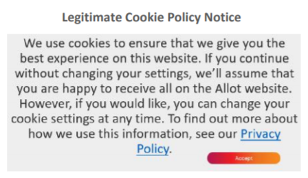 Legitimate Cookie Policy Notice Message