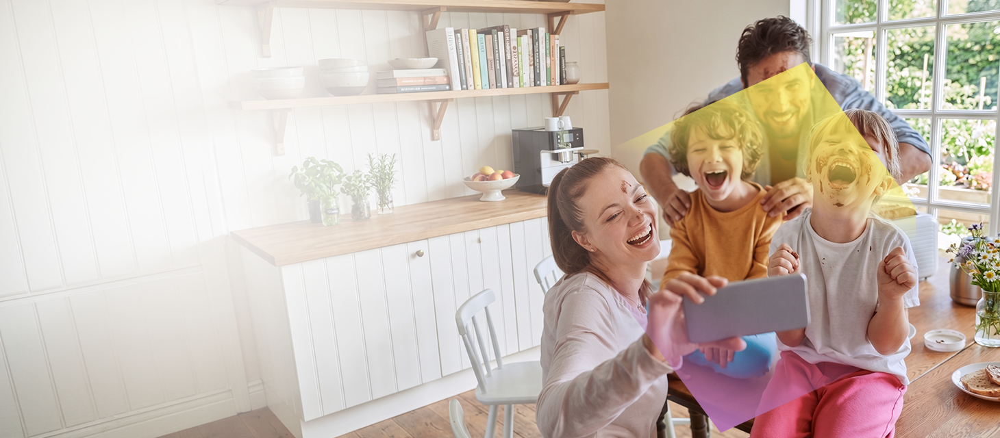 Family using connected devices at home, protected by their service provider