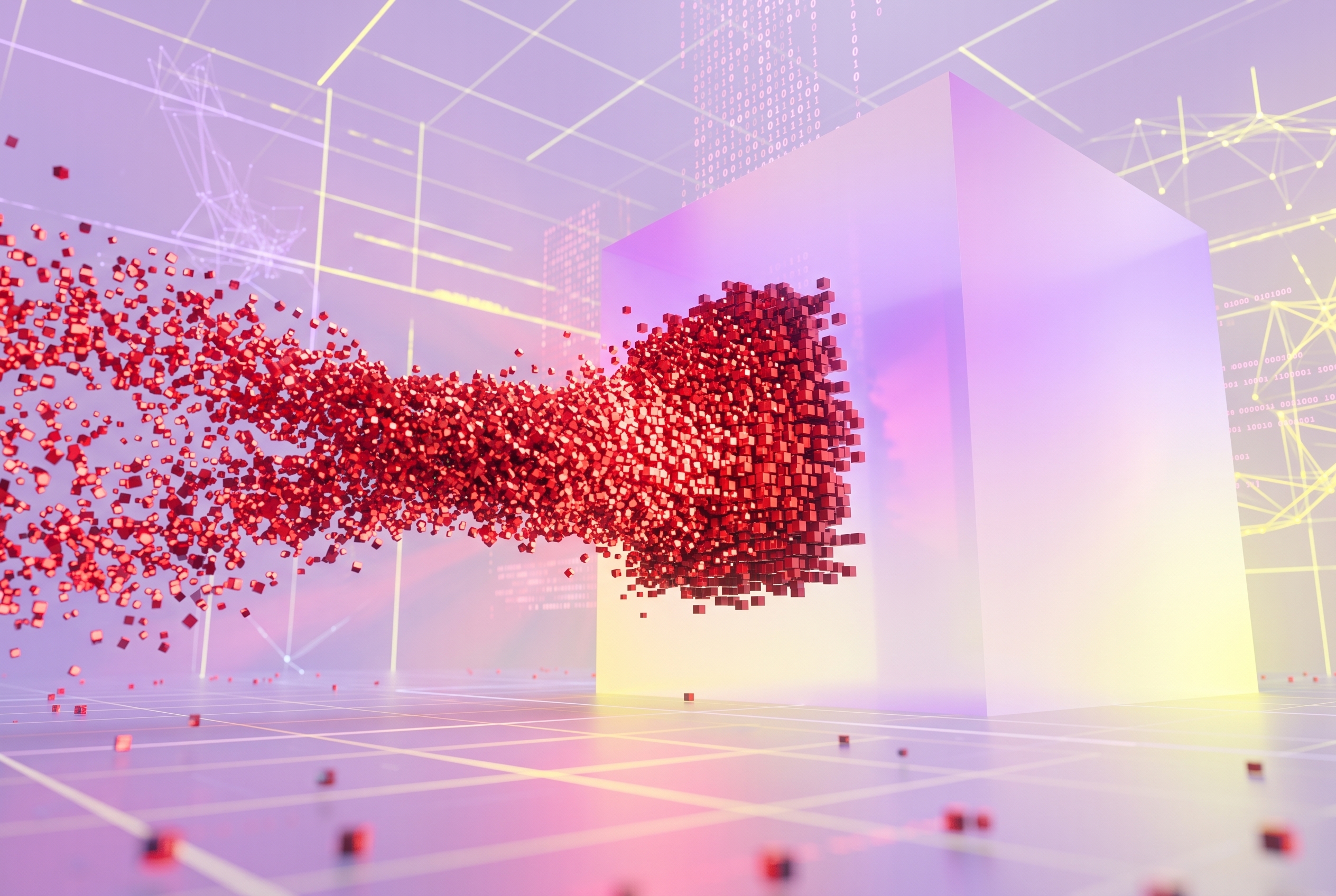 Malicious traffic streaming as data particles into a translucent cube